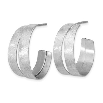 Sterling Silver Round Scratch Finish J-Hoop Earrings product image