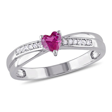 1/3 Carat (ctw) Lab-Created Ruby Heart Ring with Accent Diamonds product image
