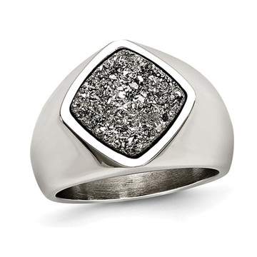 Sterling Silver Druzy Quartz Ring in Stainless Steel product image