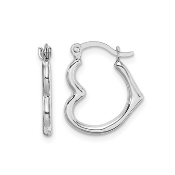 14K White Gold Open Heart Hoop Earrings product image