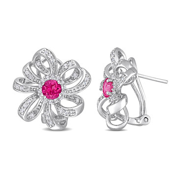 2.00 Carat (ctw) Pink and White Topaz Flower Omega-Clip Earrings product image