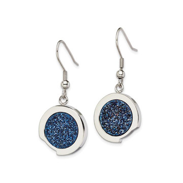 Blue Druzy Dangle Earrings in Polished Stainless Steel product image