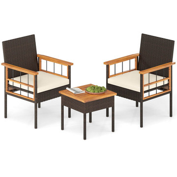 3-Piece Wicker Furniture Set with Acacia Wood Table product image