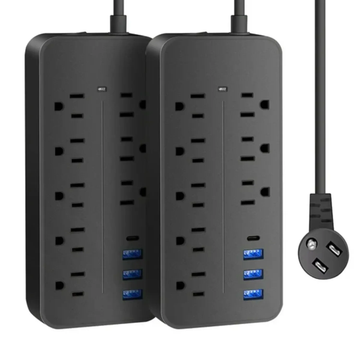 Black 12-in-1 Surge Protector Power Strip (2-Pack) product image