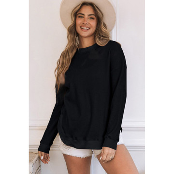 Isabelle Crew Neck Ribbed Trim Waffle Knit Top product image
