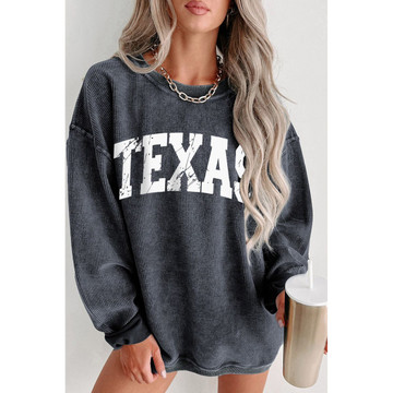 Texas Ribbed Knit Round Neck Pullover Sweatshirt product image