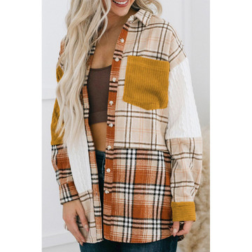 Sutton Plaid Color Block Patchwork Shirt Jacket with Pocket product image