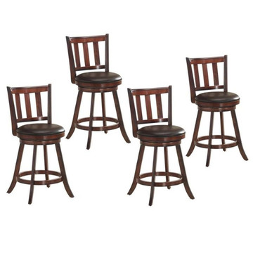 Brown Wood Leather Padded 25'' Swivel Bar Stools (Set of 4) product image