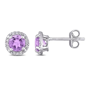 4/5 Carat (ctw) Amethyst Halo Stud Earrings In Sterling Silver product image