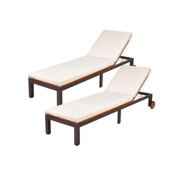 Acacia Wood Beige Cushioned Rolling Lounge Chairs (set Of 2) product image