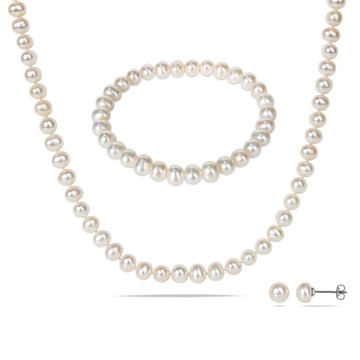 6-7mm Cultured Freshwater Pearl Necklace, Earrings and Bracelet Set product image