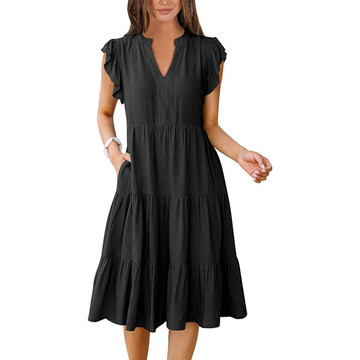 Women's Summer Ruffle Sleeve V-Neck Midi Dress product image