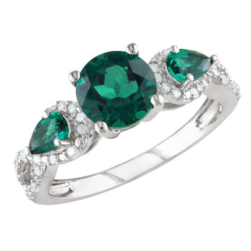2 1/6 Carat (ctw) Lab-Created Emerald Ring with Diamonds in Sterling Silver product image