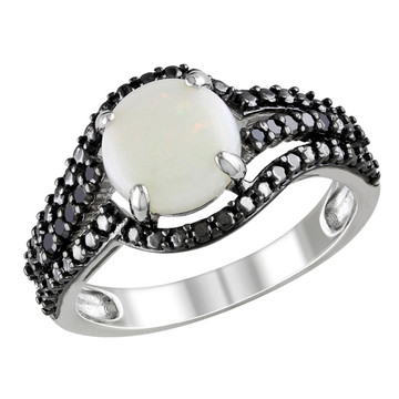 Opal 1.35 Carat (ctw) Ring with Black Diamond in Sterling Silver product image