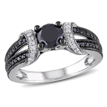 1.00 Carat (ctw) Black and White Diamond Engagement Ring in Sterling Silver product image