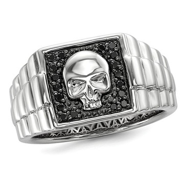 Men's Black Diamond 1/5 Carat (ctw) Polished Skull Ring in Sterling Silver product image