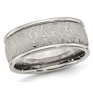 Men's Stainless Steel 9mm Textured Wedding Band Ring with Rounded Ridge product image