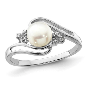 6mm Freshwater Cultured Button Pearl Ring in Sterling Silver with Accent Diamonds product image