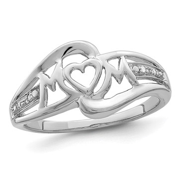 Sterling Silver Rhodium Plated MOM Heart Ring product image
