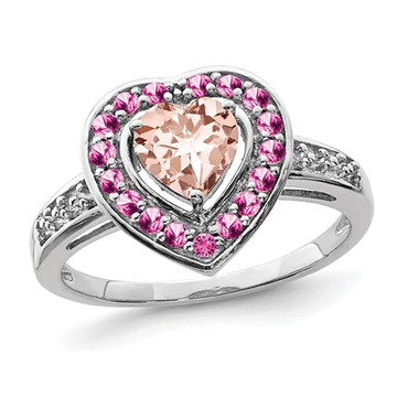 4/5 Carat (ctw) Morganite Heart Ring in Rhodium Plated Sterling Silver product image