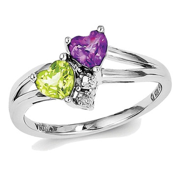 7/10 Carat (ctw) Amethyst and Peridot Heart Ring in Sterling Silver product image