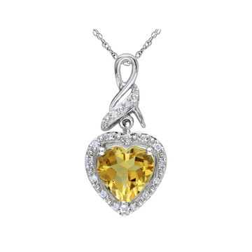 1.70 Carat (ctw) Citrine and Diamond Heart Pendant Necklace in Sterling Silver product image