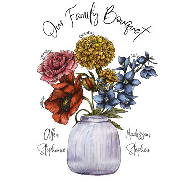Personalized Family Flower Bouquet Print product image