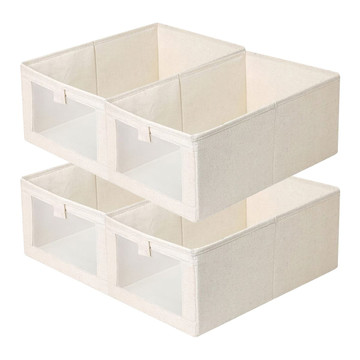 Foldable Linen Closet Storage Bin with Clear Window and Handle (4-Pack) product image