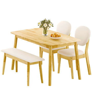 Solid Wood Dining Table with Padded Chairs and Bench product image