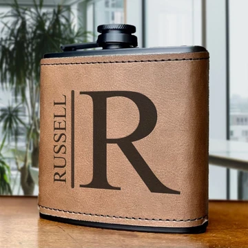 Personalized Leather Wrapped Black Flasks product image