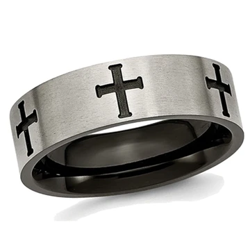 Men's Titanium Cross 7mm Brushed Wedding Band Ring product image