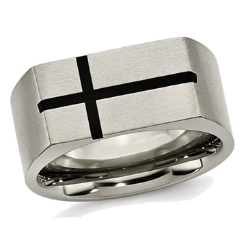 Men's Chisel Titanium 10mm Black Enamel Cross Brushed Wedding Band Ring product image