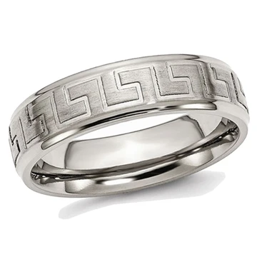 6mm Men's Greek Key Titanium Satin-Polished Wedding Band Ring product image