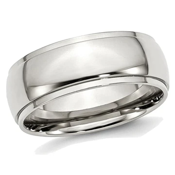 8mm Men's Chisel Stainless Steel Ridged Edge Polished Wedding Band Ring product image