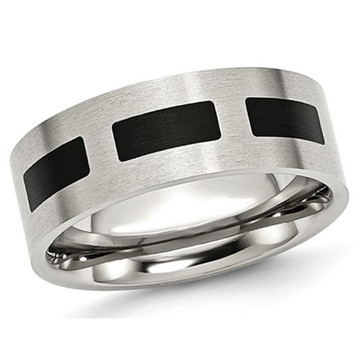 8mm Men's Stainless Steel Comfort Fit Wedding Band Ring with Black Accent product image