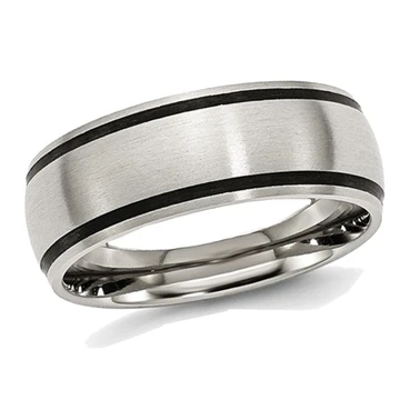 8mm Men's Chisel Stainless Steel with Black Rubber Accent Satin Brushed Wedding Band Ring product image