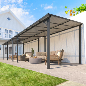 26' x 10' Large Wall-Mounted Hard Top Lean-to Gazebo Pergola product image