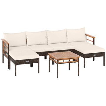 7-Piece Wicker Furniture Set with Coffee Table and Cushions product image