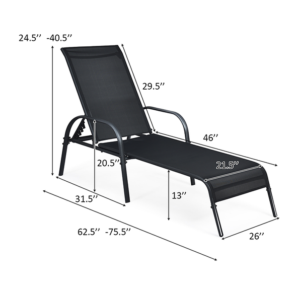 Black Patio Reclining Lounge Chairs (Set of 2) product image