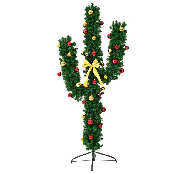 Pre-Lit LED Cactus Christmas Tree with Ornaments product image
