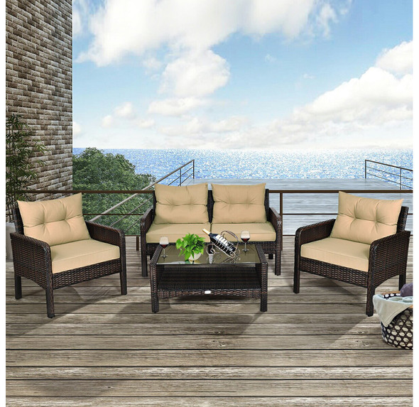 Rattan 4-Piece Loveseat Patio Furniture Set product image