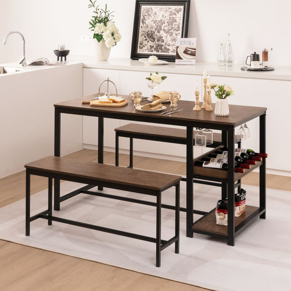 3-Piece Dining Table and Bench Set product image