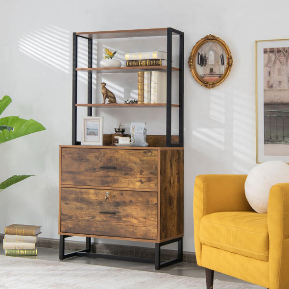 2-Drawer Letter Size Lateral File Cabinet with Lock and Bookshelf product image