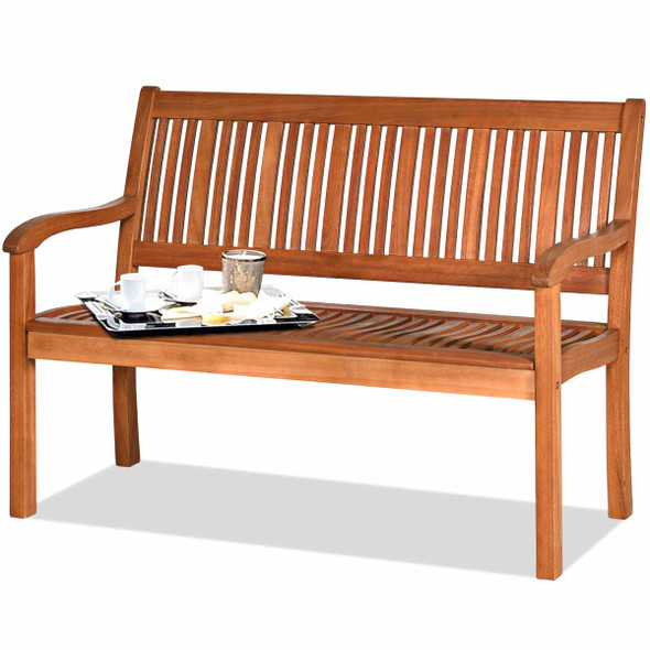50-Inch 2-Person Solid Wood Garden Bench with Curved Backrest and Wide Armrest product image