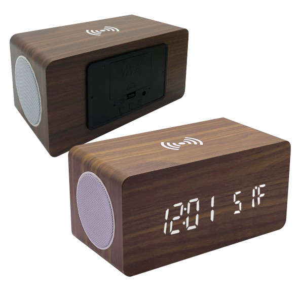 Zummy Wood Digital LED Alarm Clock with Qi Charger product image