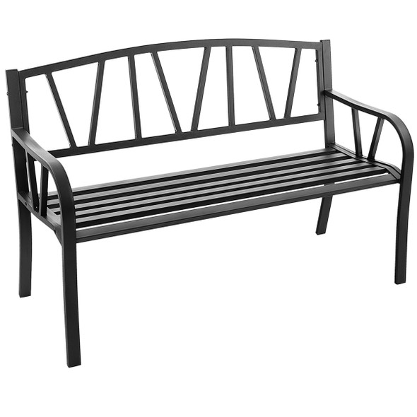 50-Inch Outdoor Patio Garden Bench Metal Frame with Ergonomic Armrest product image