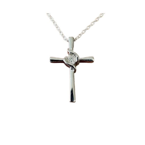 Silver-tone Diamond Accent Cross Necklace product image