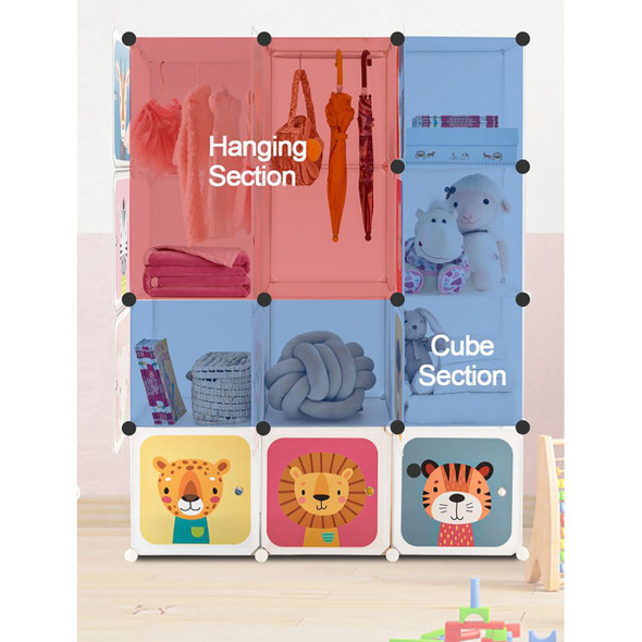 Kids' 12-Cube Wardrobe Closet with Hanging Section and Doors product image