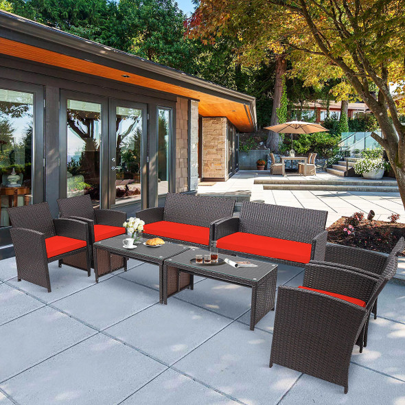 8-Piece Patio Rattan Furniture Set - Cushioned Chair, Sofa, Coffee Table product image