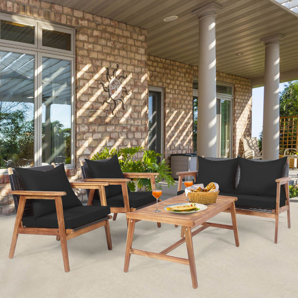 4-Piece Patio Rattan Wooden Furniture Set product image